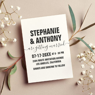 Bold black script typography modern casual wedding invitation