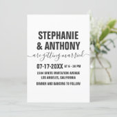 Bold black script typography modern casual wedding invitation (Standing Front)