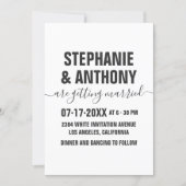Bold black script typography modern casual wedding invitation (Front)