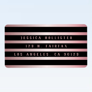 Bold Black Stripes & Rose Gold   Return Address Label