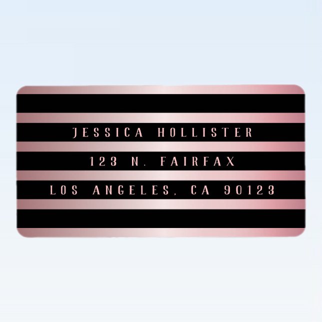 Bold Black Stripes & Rose Gold | Return Address Label (Creator Uploaded)