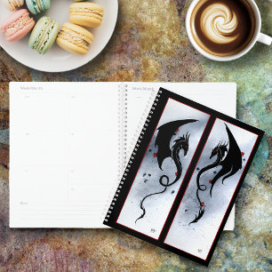 Bold Black Tribal Dragon Red Blue Flowers Planner
