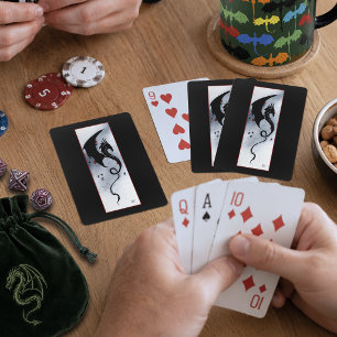 Bold Black Tribal Dragon Red Blue Flowers Playing Cards
