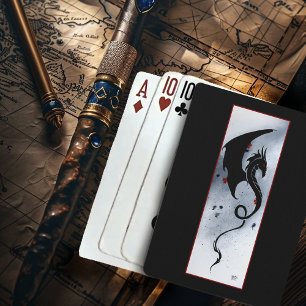 Bold Black Tribal Dragon Red Blue Flowers Playing Cards