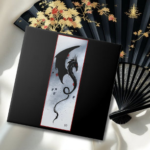 Bold Black Tribal Dragon Red Blue Flowers Tile