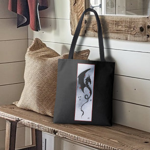 Bold Black Tribal Dragon Red Blue Flowers Tote Bag