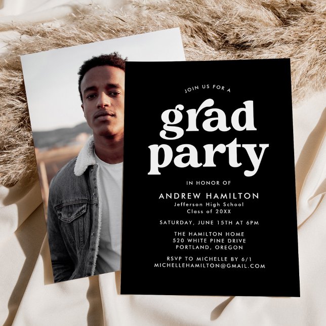 Bold Black Typography Photo Graduation Party Invitation (Creator Uploaded)
