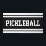 Bold Black White Athletic Stripes PICKLEBALL Text  Desk Mat<br><div class="desc">This fun sporty design features big PICKLEBALL text inside highlighted bold black and white athletic stripes.</div>