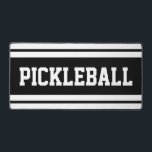 Bold Black White Athletic Stripes PICKLEBALL Text  Desk Mat<br><div class="desc">This fun sporty design features big PICKLEBALL text inside highlighted bold black and white athletic stripes.</div>