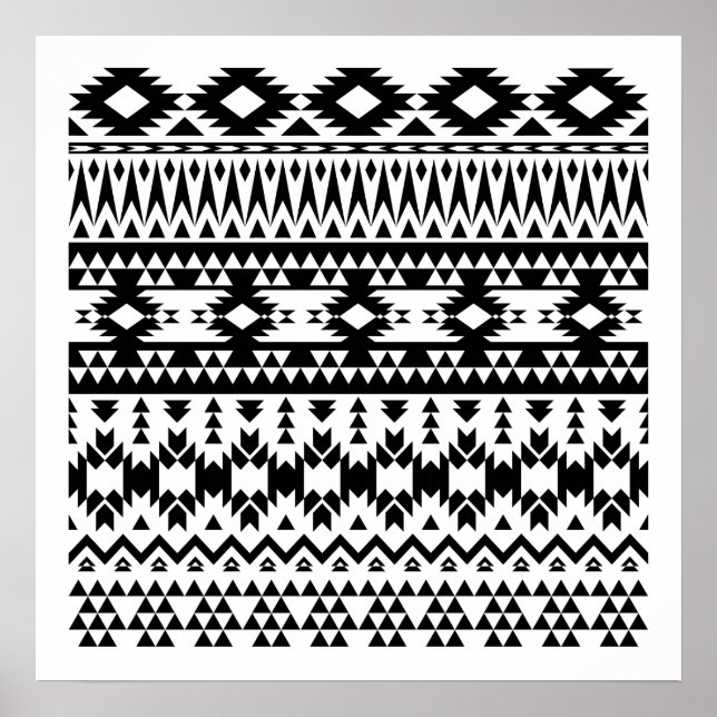 Bold Black White Aztec Geometric tribal pattern Poster (Front)