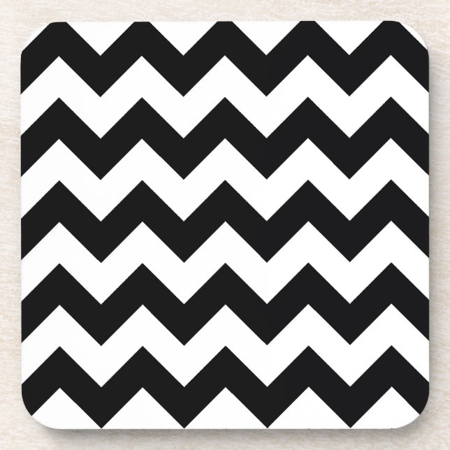 Bold Black & White Chevron Zig Zag Pattern Coaster (Front)