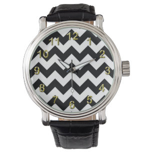 Bold Black & White Chevron Zig Zag Pattern Watch