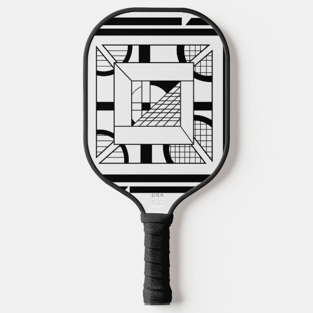 Bold Black White Geometric Abstract Line Art Pickleball Paddle (Front)