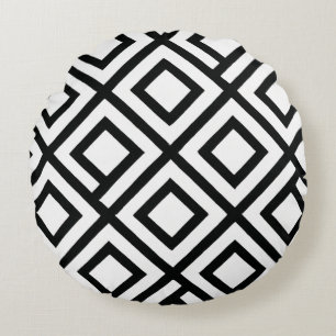 Bold Black White Geometric Diamond Round Cushion