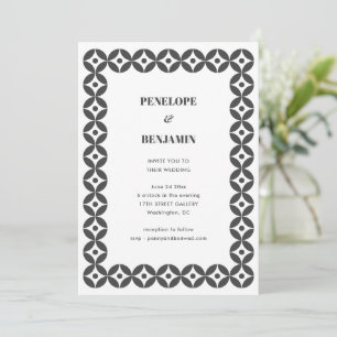Bold Black White Geometric Retro Modern Wedding Invitation