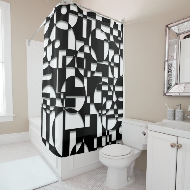 Bold Black & White Geometric Shower Curtain  (In Situ)