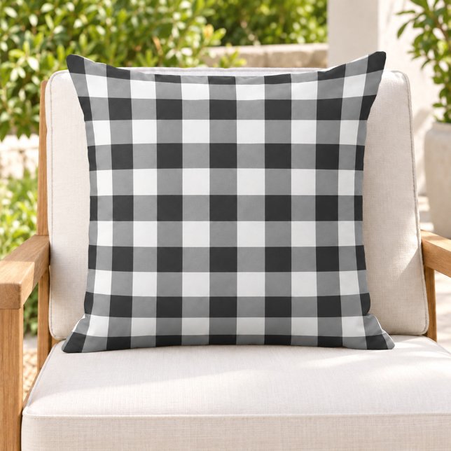 Bold Black White Gingham Plaid Check Cushion (Creator Uploaded)