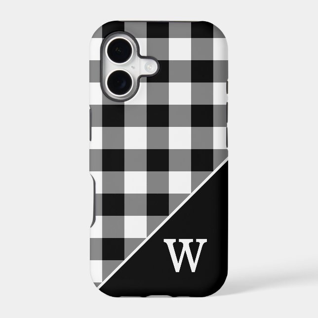 Bold Black White Gingham Plaid Pattern Monogram (Back)