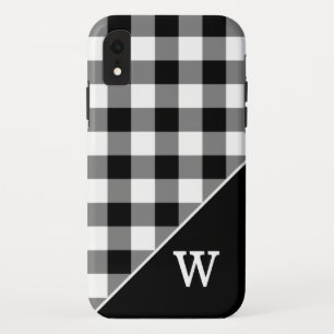 Bold Black White Gingham Plaid Pattern Monogram Case-Mate iPhone Case