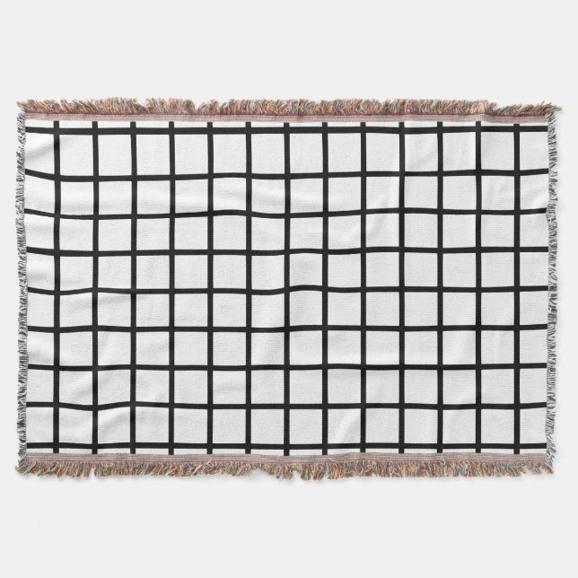 Bold Black & White Grid Pattern Throw Blanket (Front)