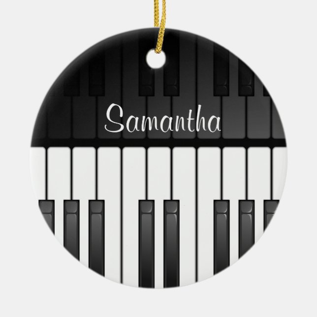 Bold Black White Keyboard Design Ornament (Front)