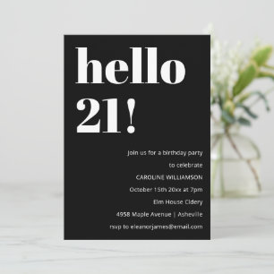 Bold Black White Modern Chic 21st Birthday Party Invitation