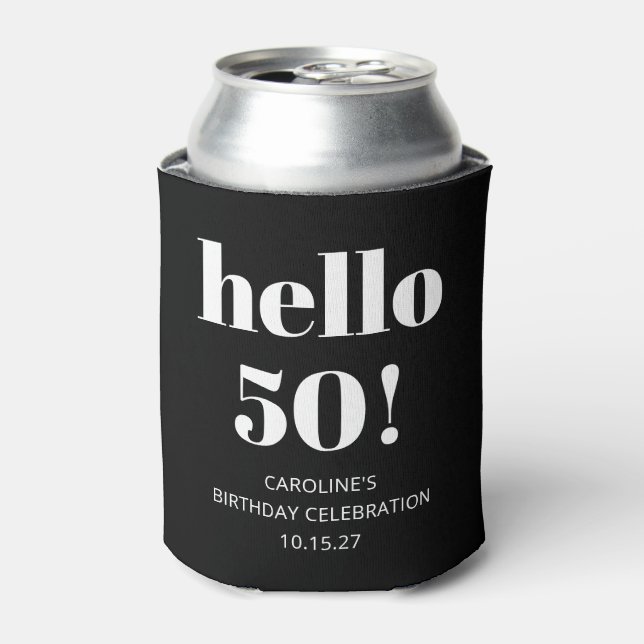 Bold Black White Modern Chic 50th Birthday Party Can Cooler (Can Front)