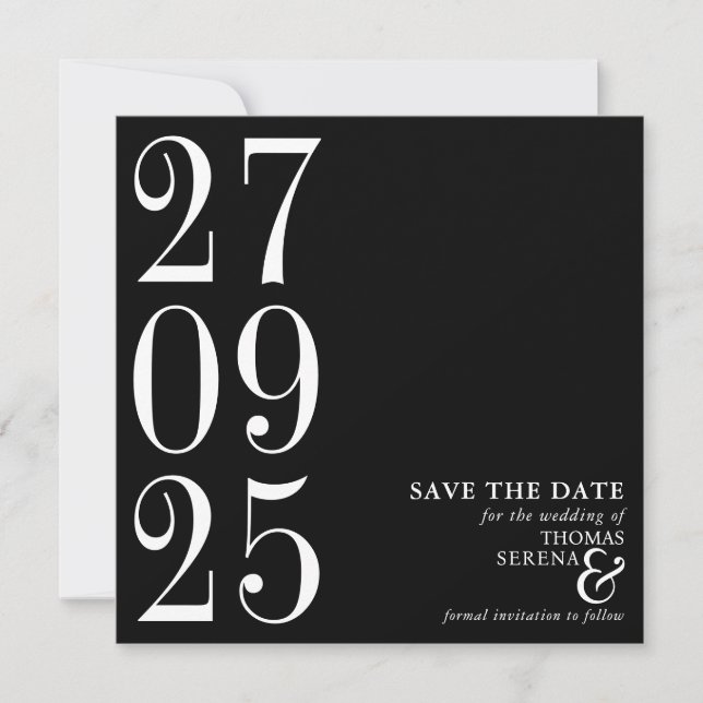 Bold Black & White Monochrome Modern Contemporary Save The Date (Front)