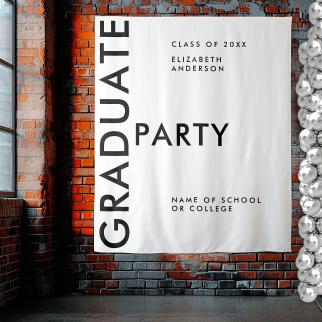 Bold Black White Personalised Graduation Backdrop Tapestry (Creator Uploaded)