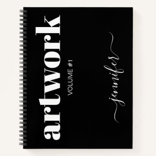 Bold Black White Personalised Sketchbook Your Name Notebook