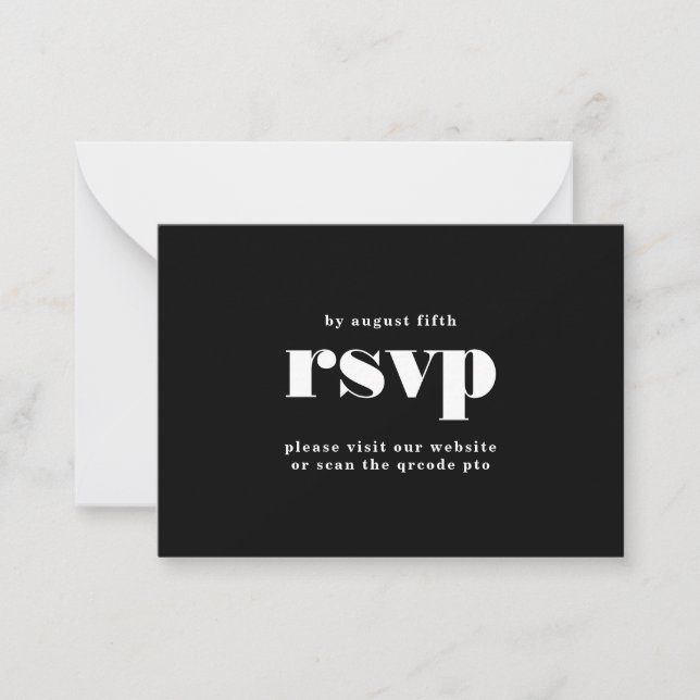 Bold Black White QR CODE RSVP Wedding Website Card (Front)