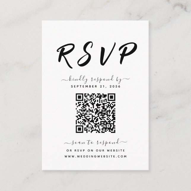 Bold Black & White QR Code Wedding RSVP Enclosure Card (Front)