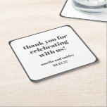 Bold Black White Retro Custom Wedding Thank You  Square Paper Coaster<br><div class="desc">Bold Minimalist Black White Retro Simple Custom Wedding Thank You Square Paper Coaster</div>