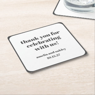 Bold Black White Retro Custom Wedding Thank You  Square Paper Coaster