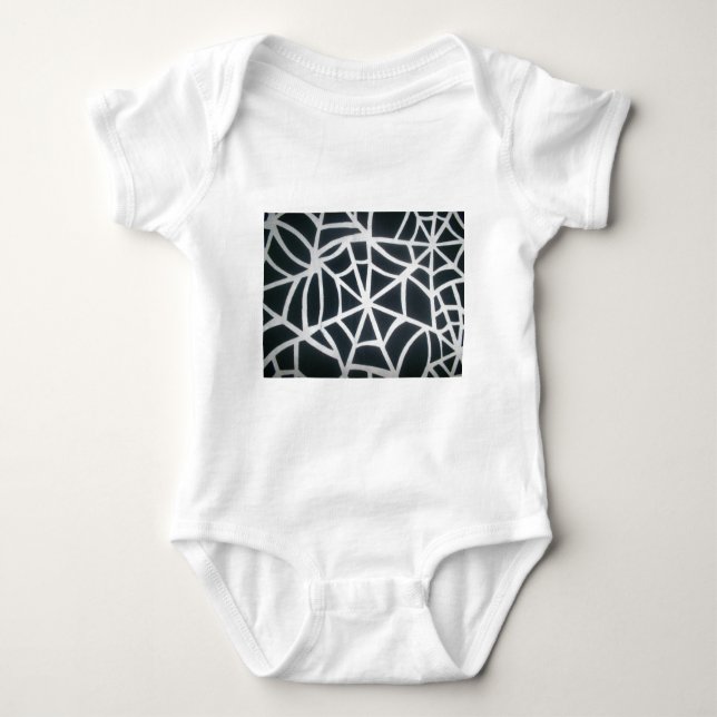 Bold Black & White Spider Web Geometric Pattern Baby Bodysuit (Front)