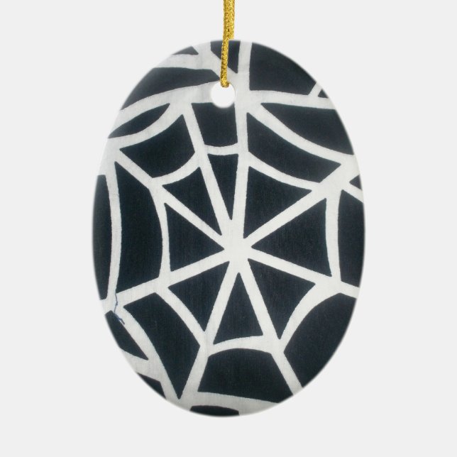 Bold Black & White Spider Web Geometric Pattern Ceramic Tree Decoration (Front)