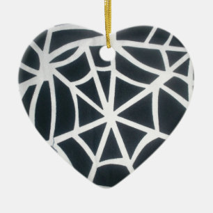 Bold Black & White Spider Web Geometric Pattern Ceramic Tree Decoration