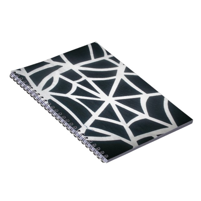 Bold Black & White Spider Web Geometric Pattern Spiral Notebook (Right Side)