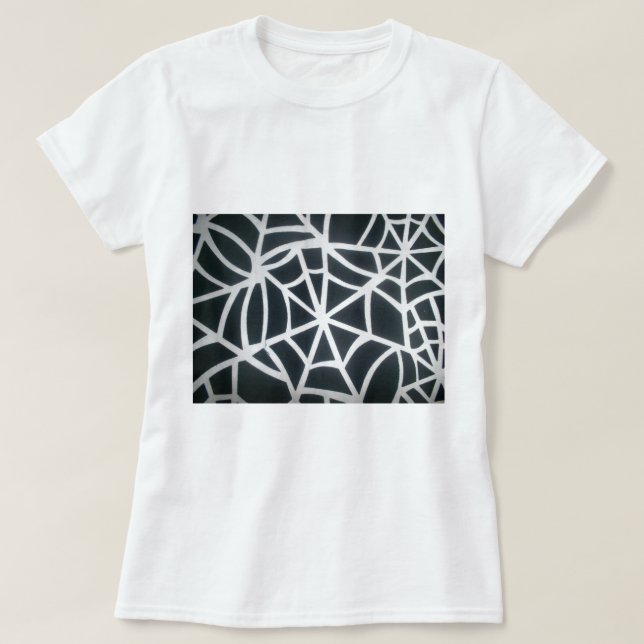 Bold Black & White Spider Web Geometric Pattern T-Shirt (Design Front)