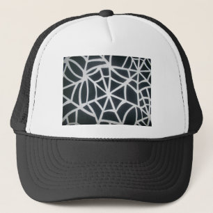 Bold Black & White Spider Web Geometric Pattern Trucker Hat