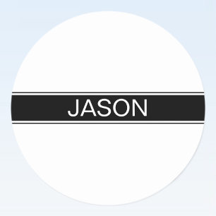 Bold Black & White Stripe Editable Text Classic Round Sticker