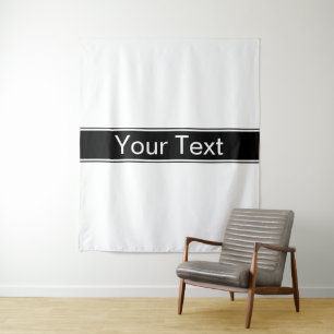 Bold Black & White Stripe Editable Text Tapestry