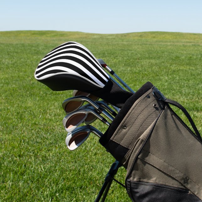 Bold Black White Striped Golf Club Head Cover (In Situ)