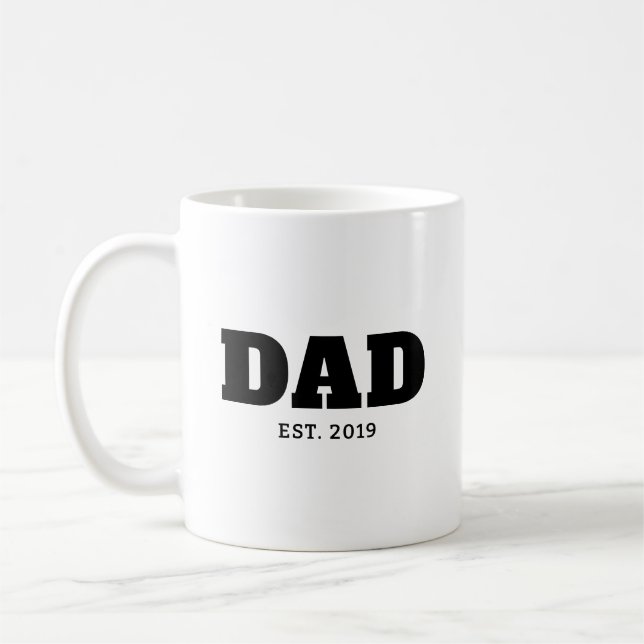 Bold Black & White Text Est Year Dad Coffee Mug (Left)