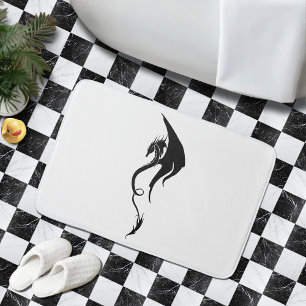 Bold Black White Tribal Dragon Illustration Design Bath Mat