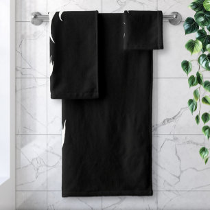Bold Black White Tribal Dragon Illustration Design Bath Towel Set