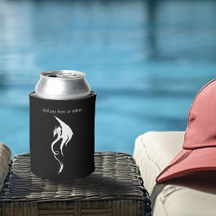 Bold Black White Tribal Dragon Illustration Design Can Cooler