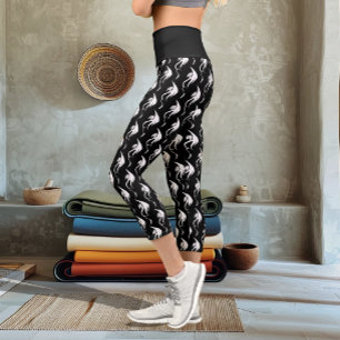 Bold Black White Tribal Dragon Illustration Design Capri Leggings