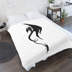 Bold Black White Tribal Dragon Illustration Design Fleece Blanket