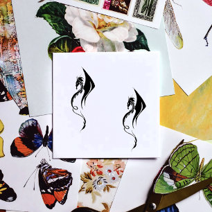 Bold Black White Tribal Dragon Illustration Design Rubber Stamp